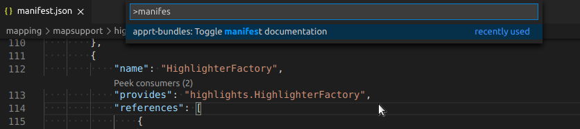 Enter bundle name in command palette