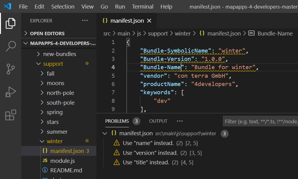 Problems view and manifest snippet with deprecated key